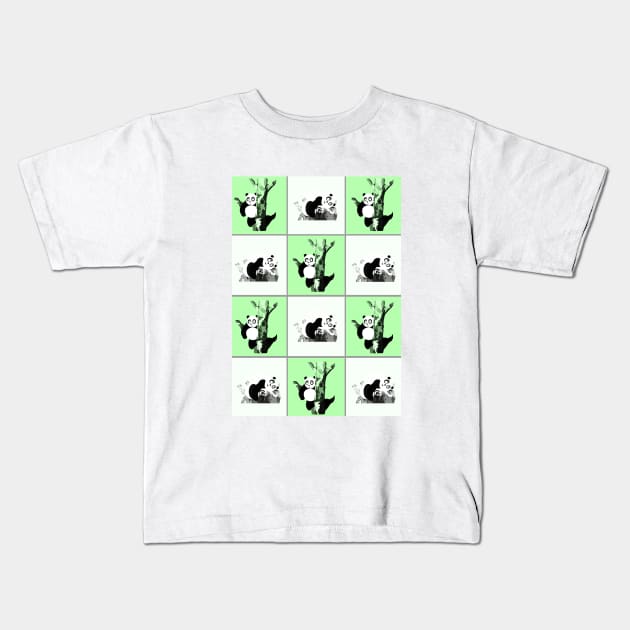 Pandas Checker - Green Kids T-Shirt by adamzworld
